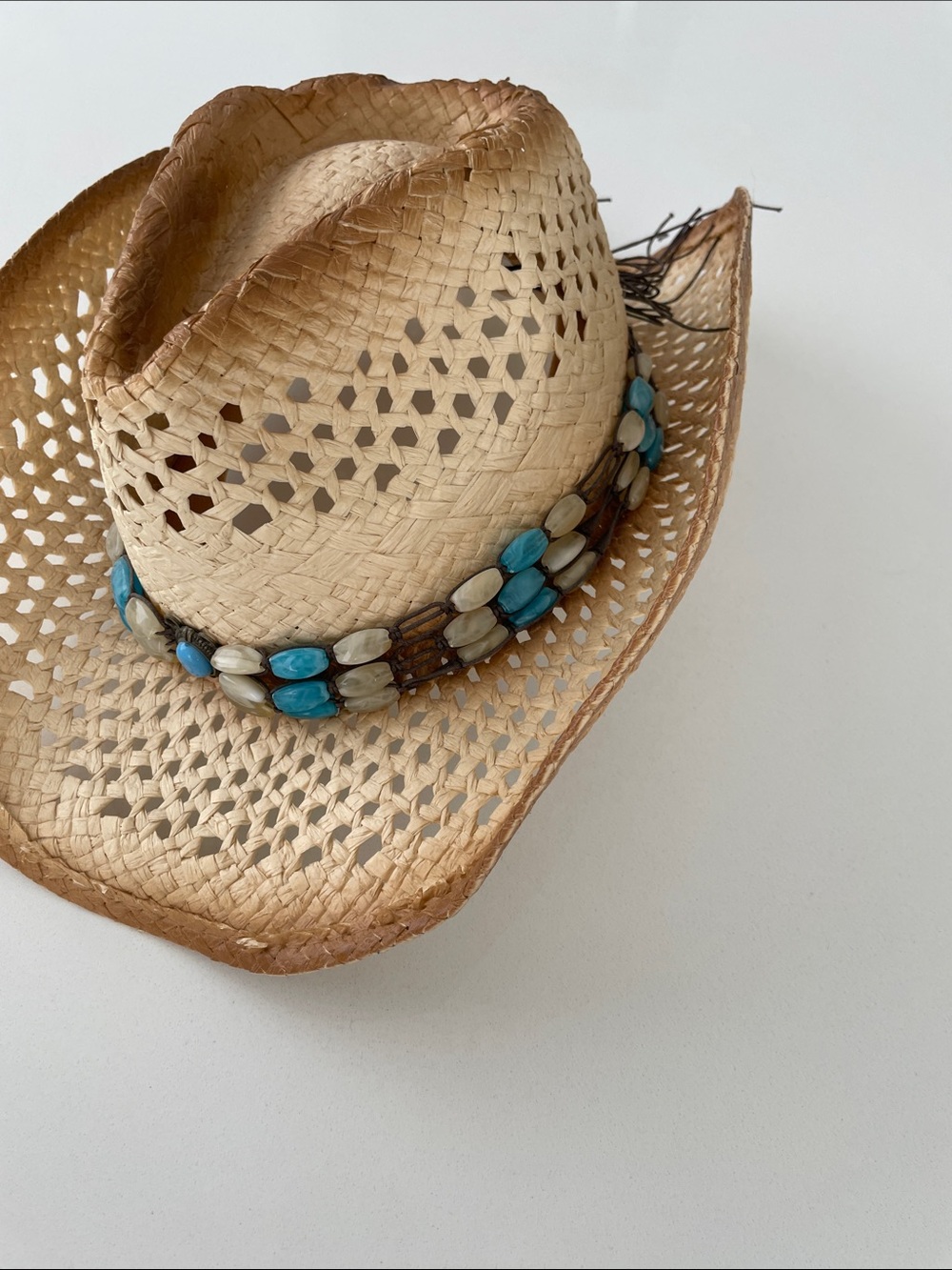 MILANI Straw Western Hat with Turquoise & Cream Bead Band - Picture 5 of 16
